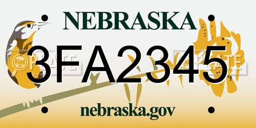 3FA2345 Nebraska License Plate
