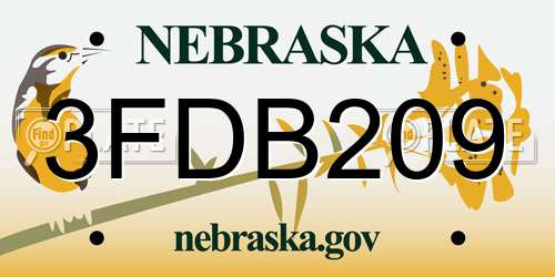 3FDB209 Nebraska License Plate