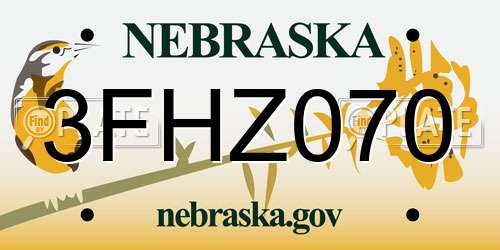 3FHZ070 Nebraska License Plate