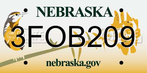 3FOB209 Nebraska License Plate
