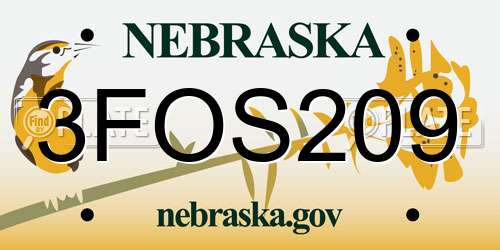 3FOS209 Nebraska License Plate