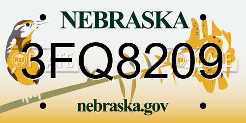3FQ8209 Nebraska License Plate