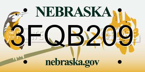 3FQB209 Nebraska License Plate