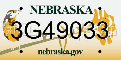 3G49033 Nebraska License Plate