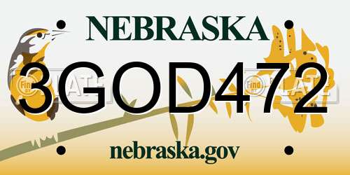 3GOD472 Nebraska License Plate