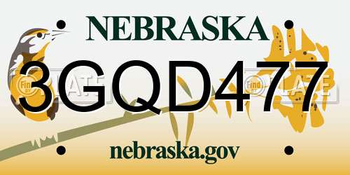 3GQD477 Nebraska License Plate