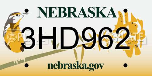 3HD962 Nebraska License Plate