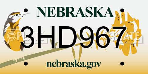 3HD967 Nebraska License Plate