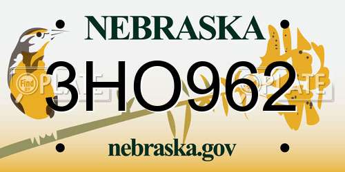 3HO962 Nebraska License Plate