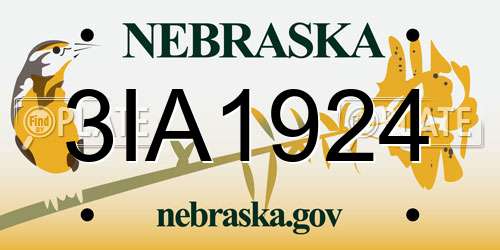 3IA1924 Nebraska License Plate