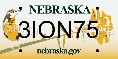 3ION75 Nebraska License Plate