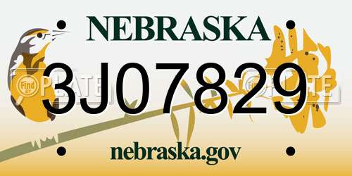 3J07829 Nebraska License Plate