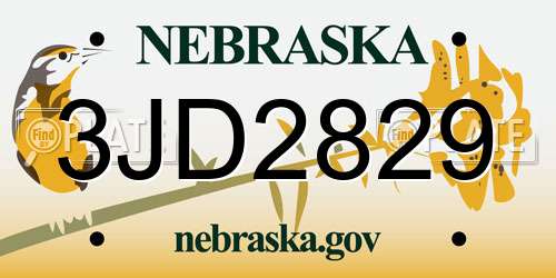 3JD2829 Nebraska License Plate