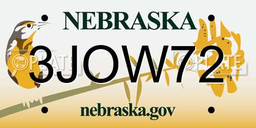 3JOW72 Nebraska License Plate