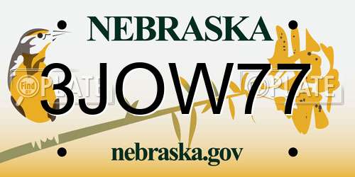 3JOW77 Nebraska License Plate