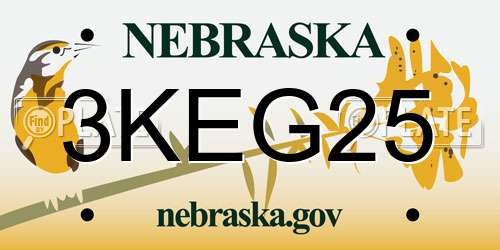 3KEG25 Nebraska License Plate
