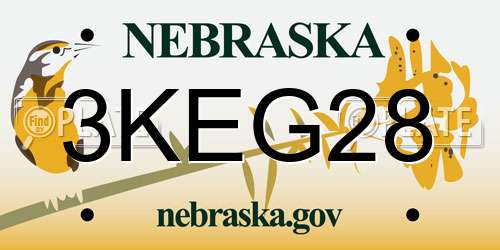 3KEG28 Nebraska License Plate