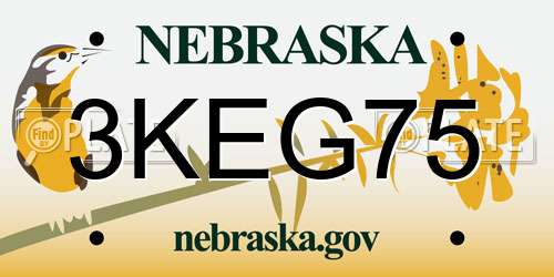 3KEG75 Nebraska License Plate