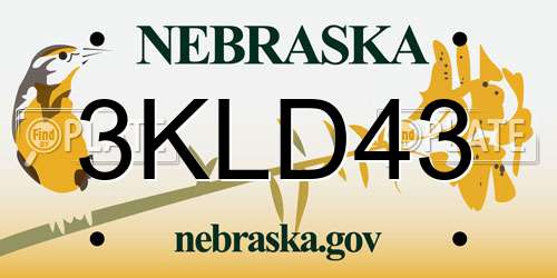 3KLD43 Nebraska License Plate