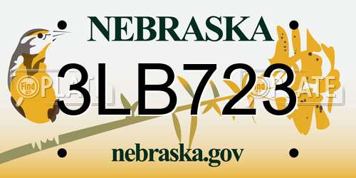 3LB723 Nebraska License Plate