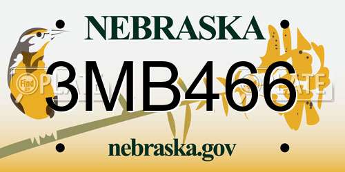 3MB466 Nebraska License Plate