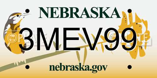 3MEV99 Nebraska License Plate