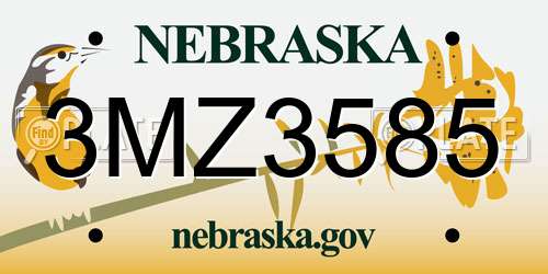 3MZ3585 Nebraska License Plate