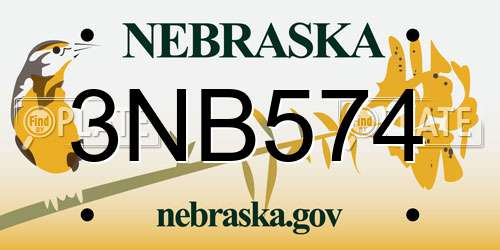 3NB574 Nebraska License Plate