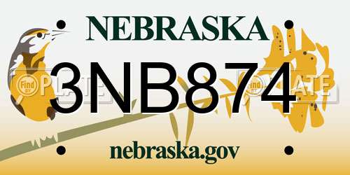 3NB874 Nebraska License Plate