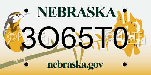 3O65T0 Nebraska License Plate