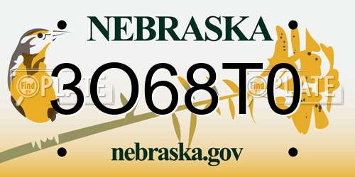 3O68T0 Nebraska License Plate