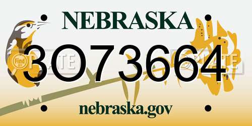 3O73664 Nebraska License Plate