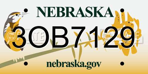 3OB7129 Nebraska License Plate