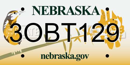 3OBT129 Nebraska License Plate