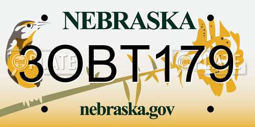 3OBT179 Nebraska License Plate