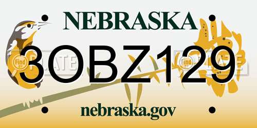 3OBZ129 Nebraska License Plate