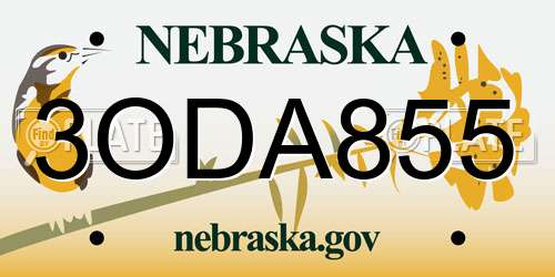 3ODA855 Nebraska License Plate