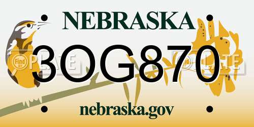3OG870 Nebraska License Plate