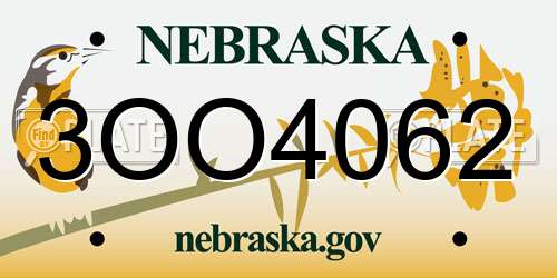 3OO4062 Nebraska License Plate