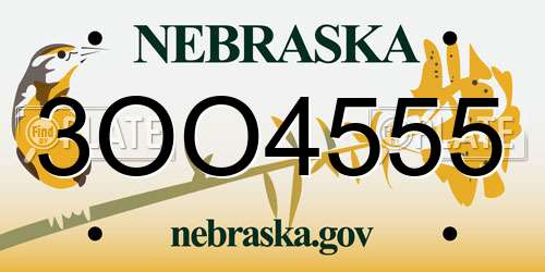 3OO4555 Nebraska License Plate