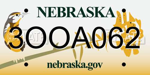 3OOA062 Nebraska License Plate