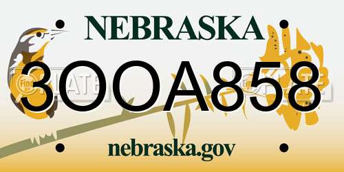 3OOA858 Nebraska License Plate