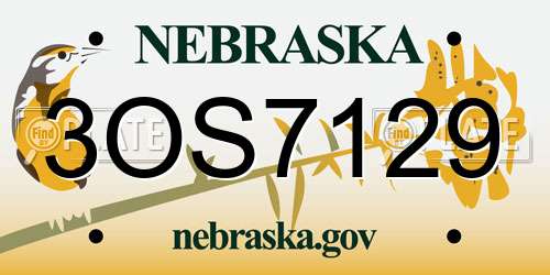 3OS7129 Nebraska License Plate