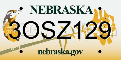 3OSZ129 Nebraska License Plate