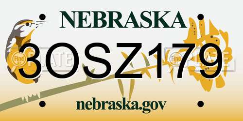 3OSZ179 Nebraska License Plate
