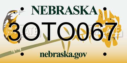 3OTO067 Nebraska License Plate