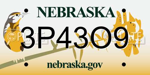 3P43O9 Nebraska License Plate