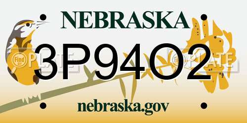 3P94O2 Nebraska License Plate