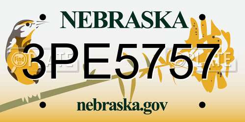 3PE5757 Nebraska License Plate