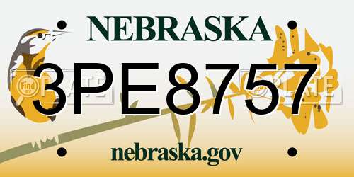 3PE8757 Nebraska License Plate